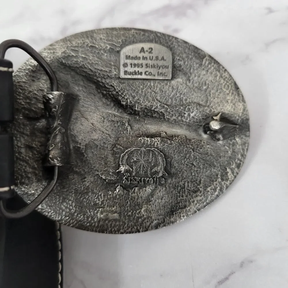 Siskiyou Eagle Oval Belt Buckle and Size 46 Leather Western Belt Cowboy